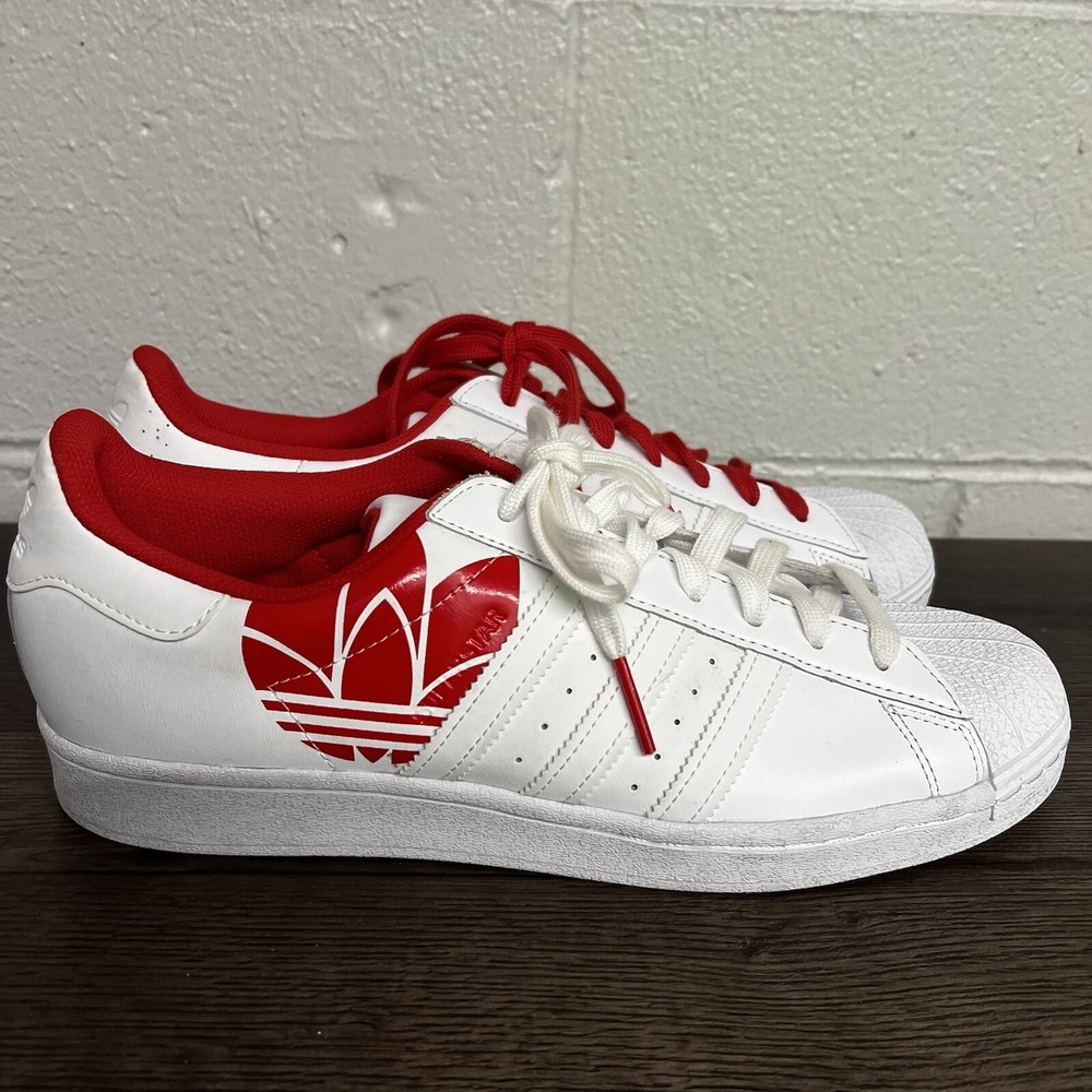 Adidas Mens Superstar Trefoil Print Scarlet Sneakers White FY2828 Leather 10.5 M